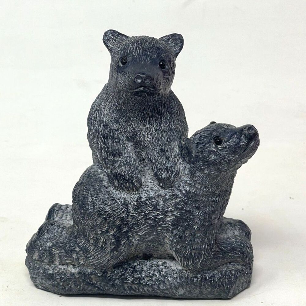 VTG Bears Figurine Wolf Original Sculpture, Hand Carved, Soap Stone Playing Hand